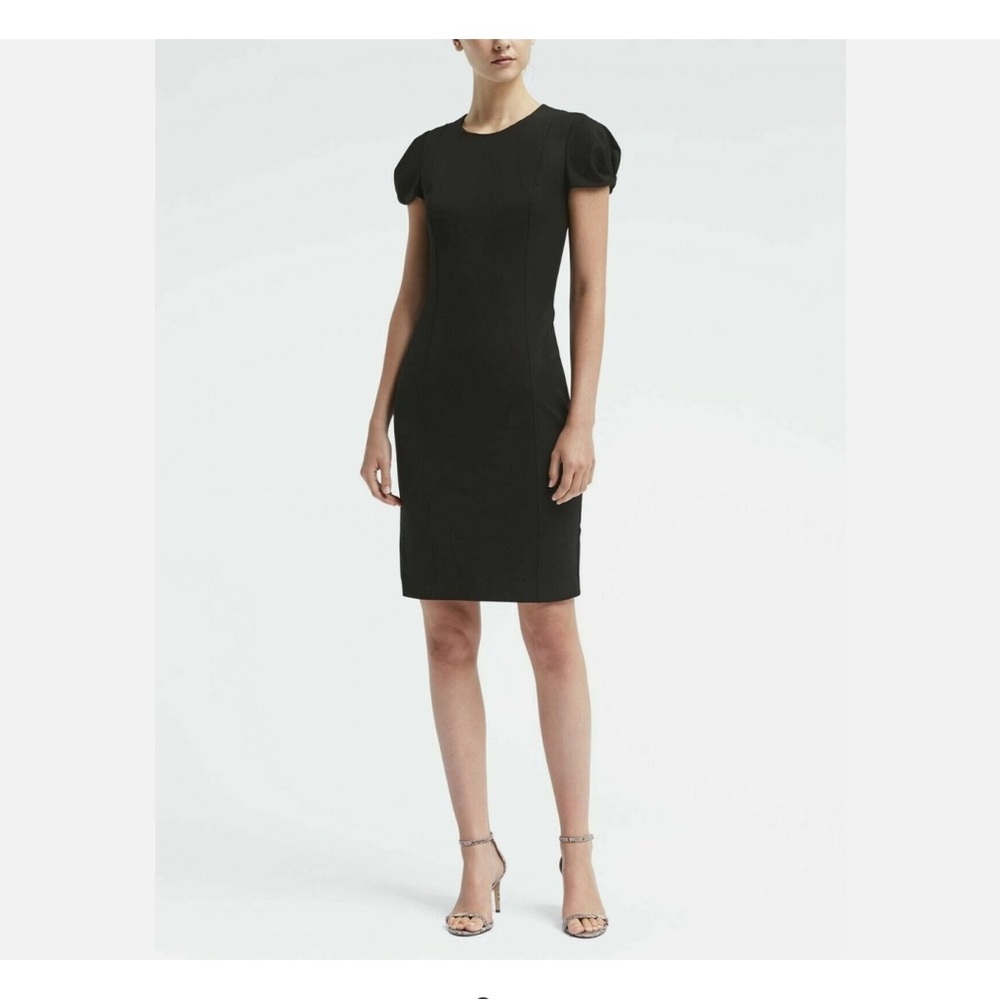 BANANA REPUBLIC BLACK PLEATED SLEEVE, TAILORED BI-STRETCH DRESS. SZ 4, #797704